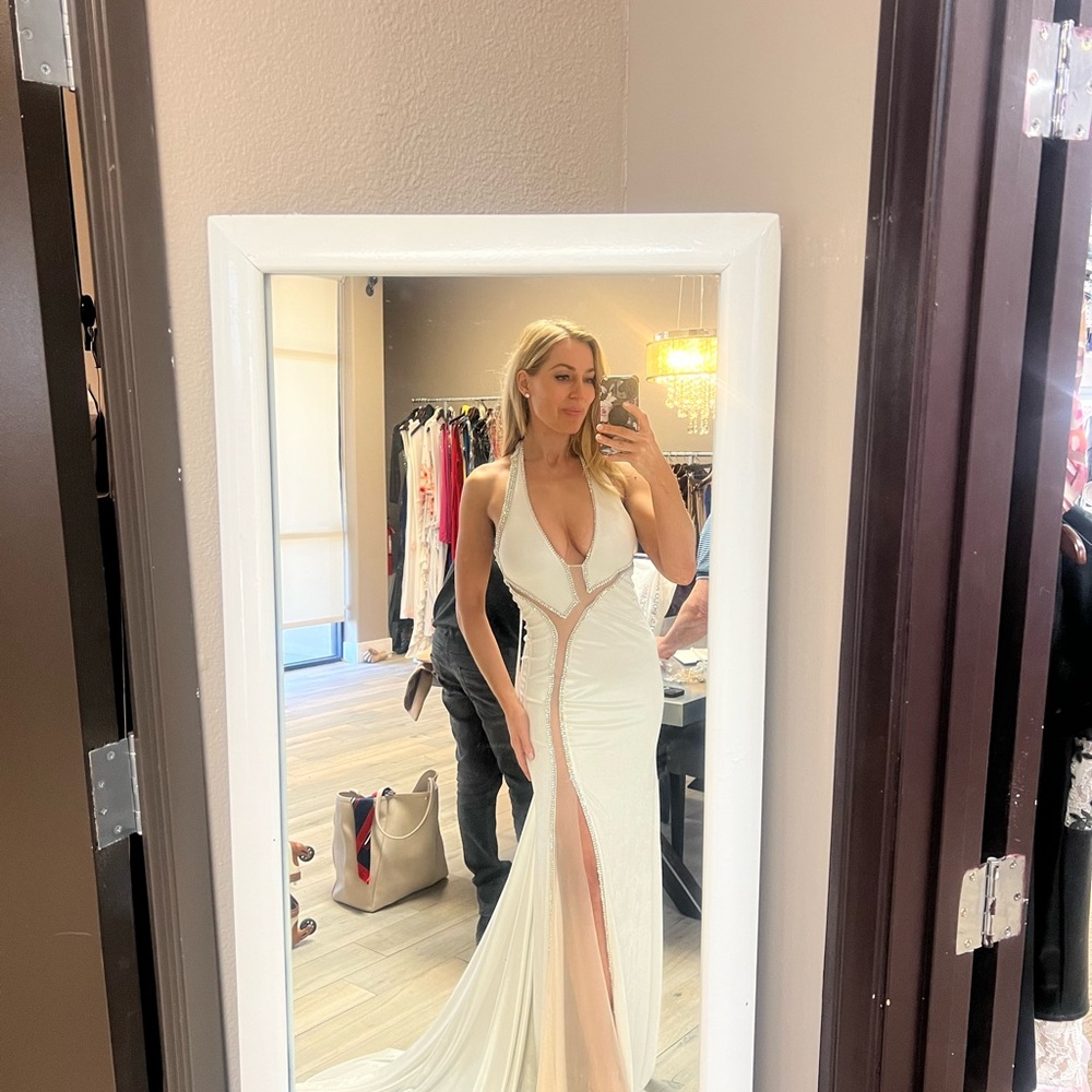 Elegant White Gown with Sheer Accents
